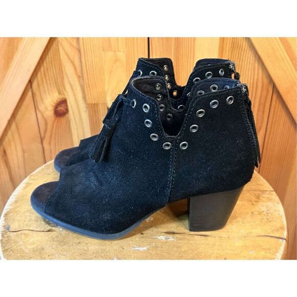 Minnetonka Boots Suede Leather Eyelets Back Zipper Open Toe Womens Size 7 - Picture 3 of 8